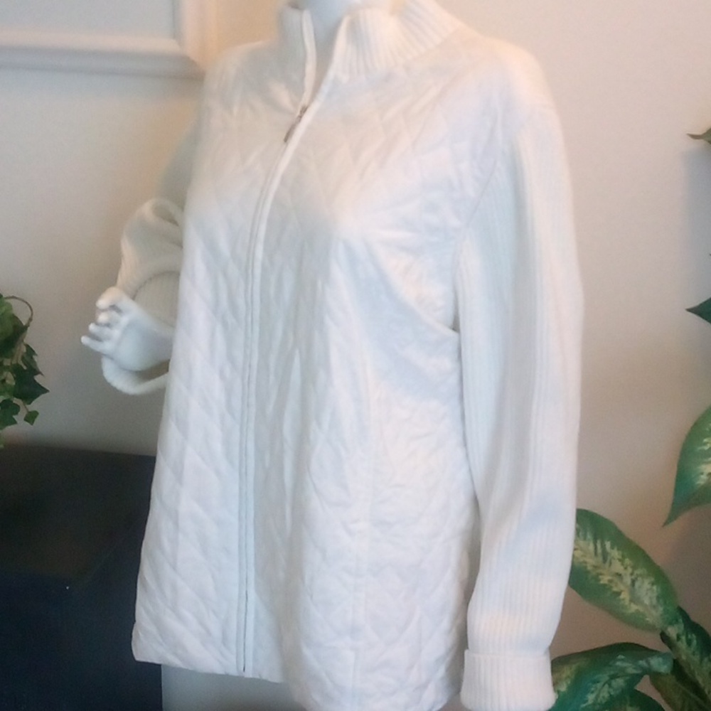 Croft & Barrow Elegant White PlusSize Ribbed Sweater Front-Quilted w/Full Zipper